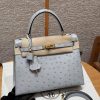 Hermes Kelly 25 Bag Handmade In KK Ostrich Leather from South Africa Gold Hardware 8u Blue Giacier