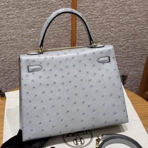 Hermes Kelly 25 Bag Handmade In KK Ostrich Leather from South Africa Gold Hardware 8u Blue Giacier - Image 2
