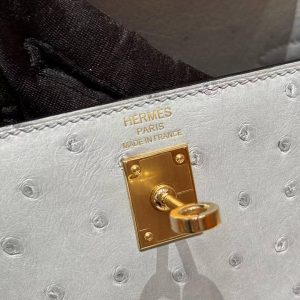Hermes Kelly 25 Bag Handmade In KK Ostrich Leather from South Africa Gold Hardware 8u Blue Giacier - Image 17