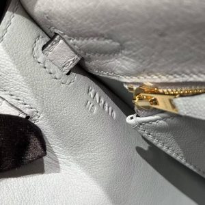 Hermes Kelly 25 Bag Handmade In KK Ostrich Leather from South Africa Gold Hardware 8u Blue Giacier - Image 16