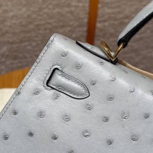 Hermes Kelly 25 Bag Handmade In KK Ostrich Leather from South Africa Gold Hardware 8u Blue Giacier - Image 15