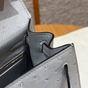 Hermes Kelly 25 Bag Handmade In KK Ostrich Leather from South Africa Gold Hardware 8u Blue Giacier - Image 14