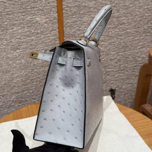 Hermes Kelly 25 Bag Handmade In KK Ostrich Leather from South Africa Gold Hardware 8u Blue Giacier - Image 6