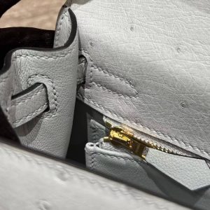 Hermes Kelly 25 Bag Handmade In KK Ostrich Leather from South Africa Gold Hardware 8u Blue Giacier - Image 4