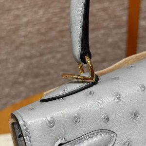 Hermes Kelly 25 Bag Handmade In KK Ostrich Leather from South Africa Gold Hardware 8u Blue Giacier - Image 3