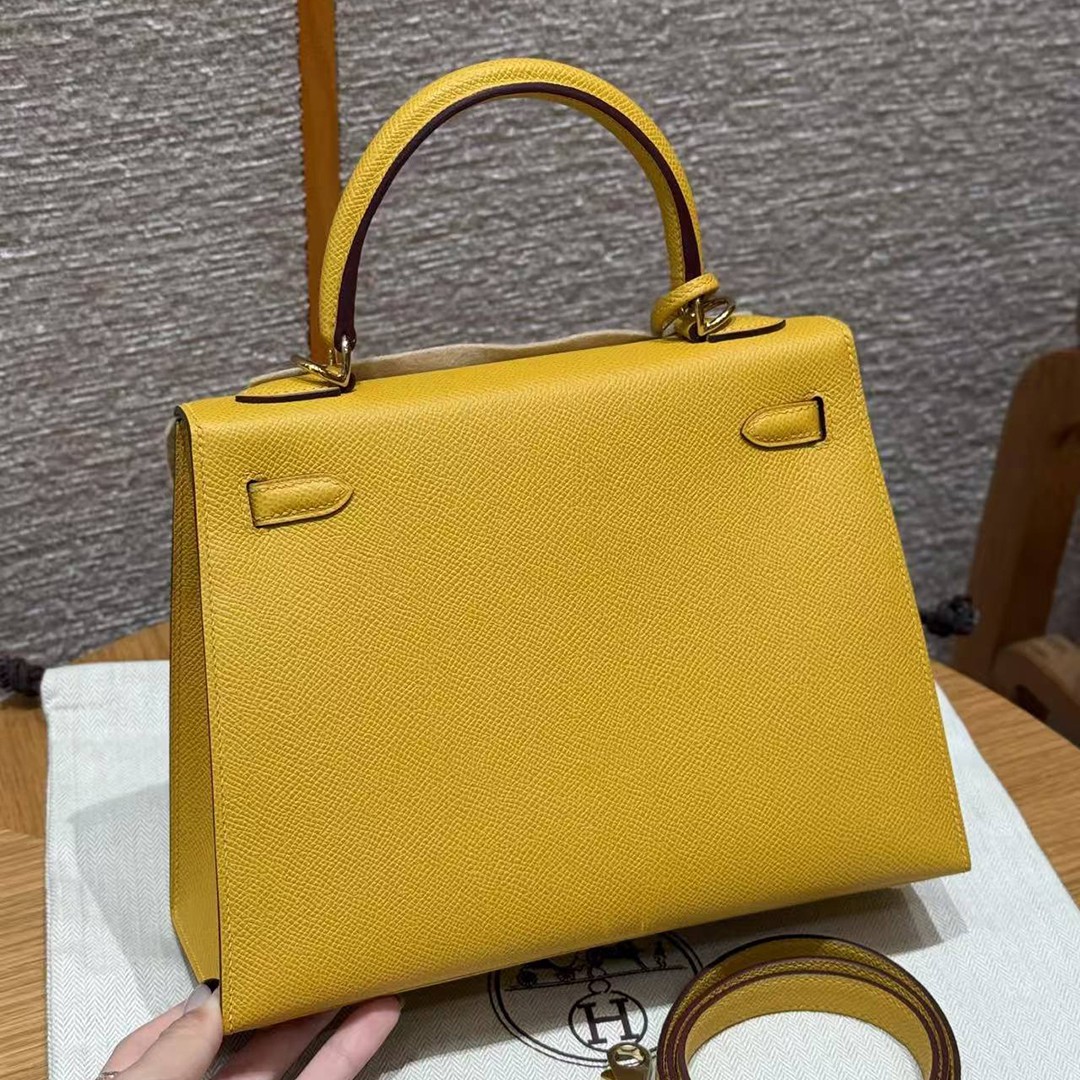Hermes Kelly 25 Bag Handmade In Epsom Calfskin Leather Gold Hardware 9D Jaune Ambre - Image 2