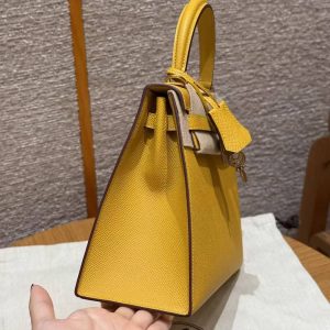 Hermes Kelly 25 Bag Handmade In Epsom Calfskin Leather Gold Hardware 9D Jaune Ambre - Image 23