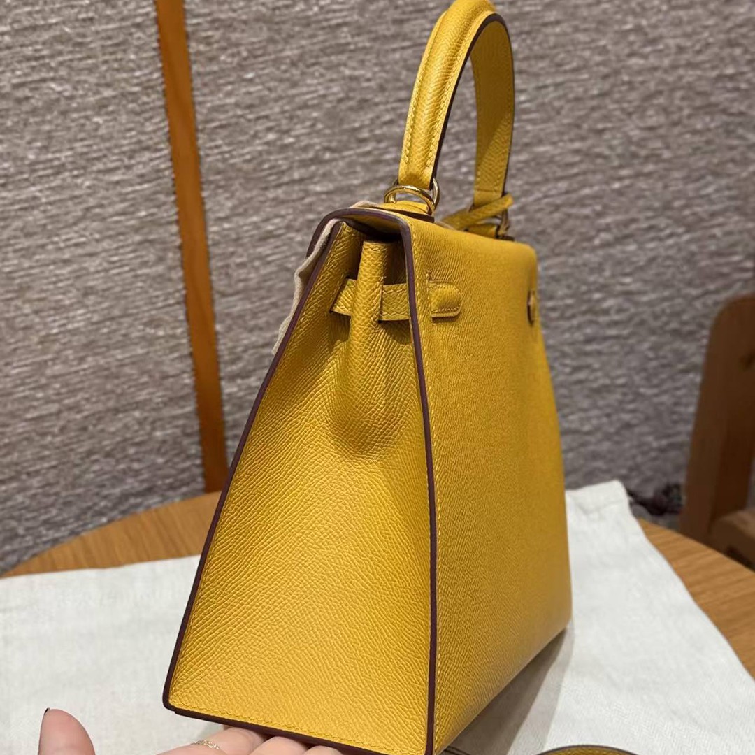 Hermes Kelly 25 Bag Handmade In Epsom Calfskin Leather Gold Hardware 9D Jaune Ambre - Image 22