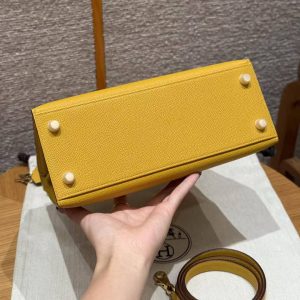 Hermes Kelly 25 Bag Handmade In Epsom Calfskin Leather Gold Hardware 9D Jaune Ambre - Image 21