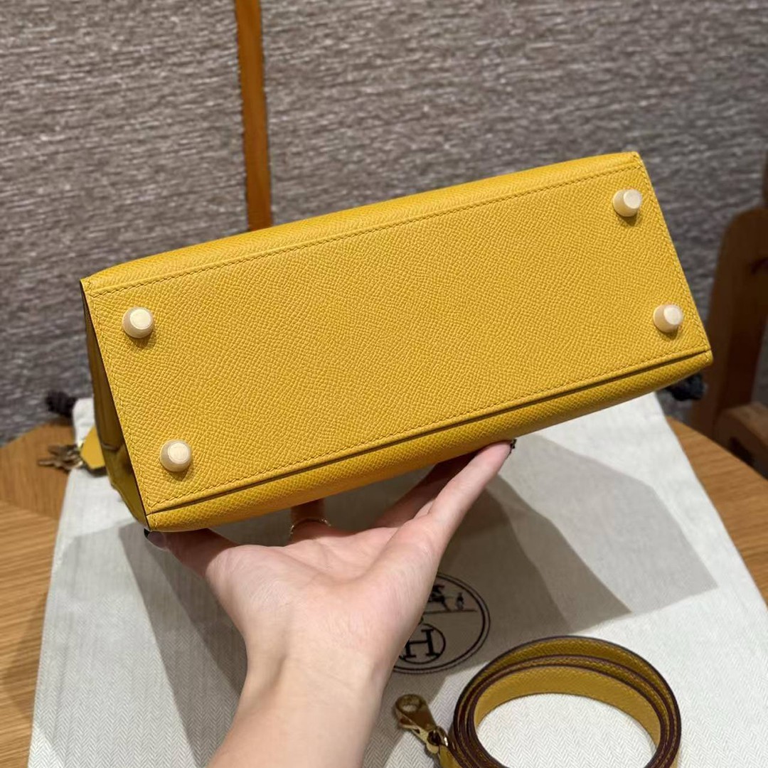 Hermes Kelly 25 Bag Handmade In Epsom Calfskin Leather Gold Hardware 9D Jaune Ambre - Image 21