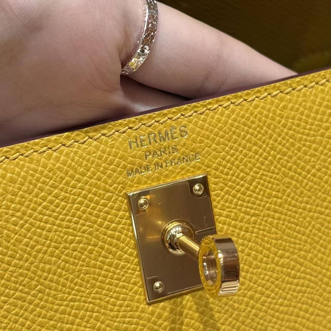 Hermes Kelly 25 Bag Handmade In Epsom Calfskin Leather Gold Hardware 9D Jaune Ambre - Image 19