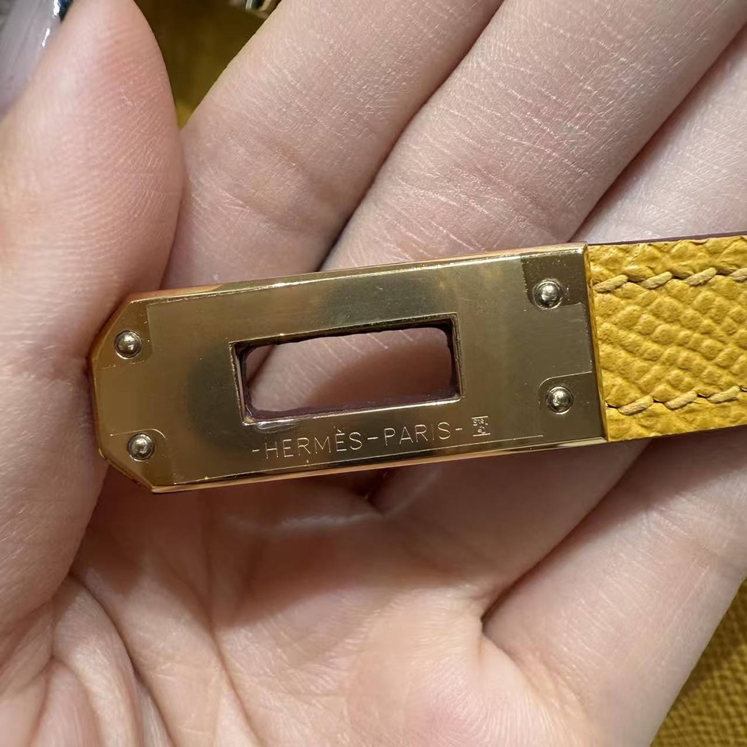 Hermes Kelly 25 Bag Handmade In Epsom Calfskin Leather Gold Hardware 9D Jaune Ambre - Image 18