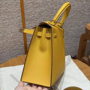 Hermes Kelly 25 Bag Handmade In Epsom Calfskin Leather Gold Hardware 9D Jaune Ambre - Image 14