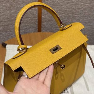 Hermes Kelly 25 Bag Handmade In Epsom Calfskin Leather Gold Hardware 9D Jaune Ambre - Image 13