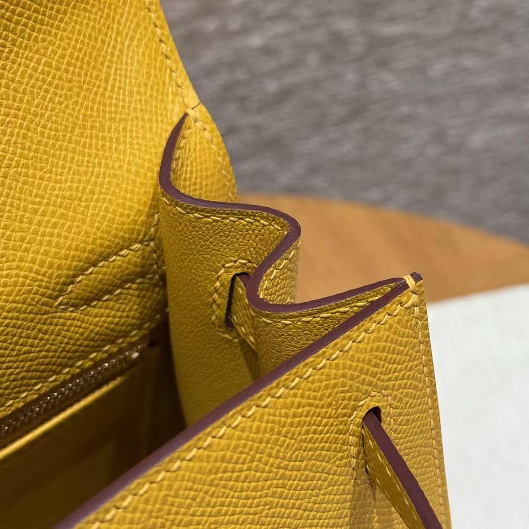 Hermes Kelly 25 Bag Handmade In Epsom Calfskin Leather Gold Hardware 9D Jaune Ambre - Image 11