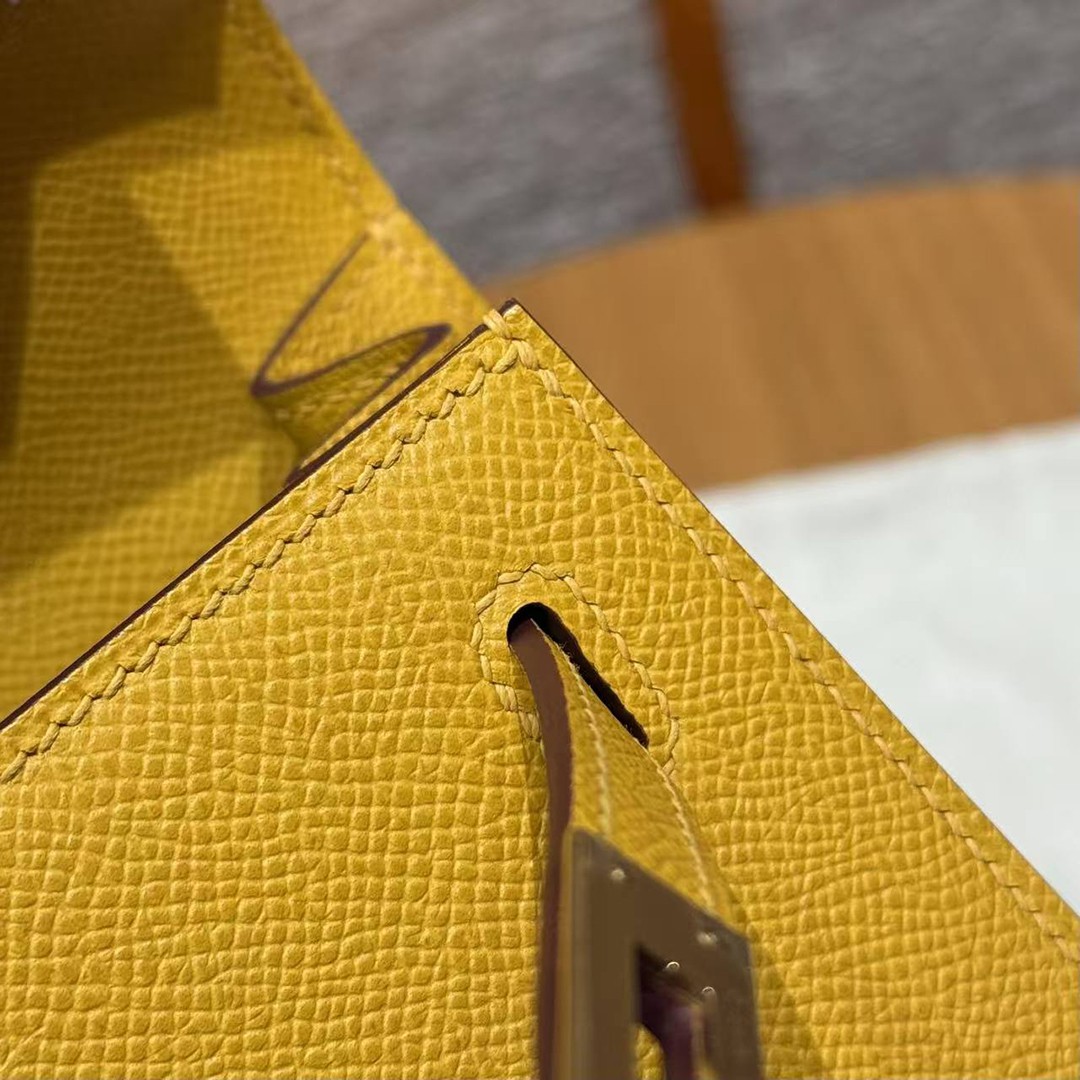Hermes Kelly 25 Bag Handmade In Epsom Calfskin Leather Gold Hardware 9D Jaune Ambre - Image 10
