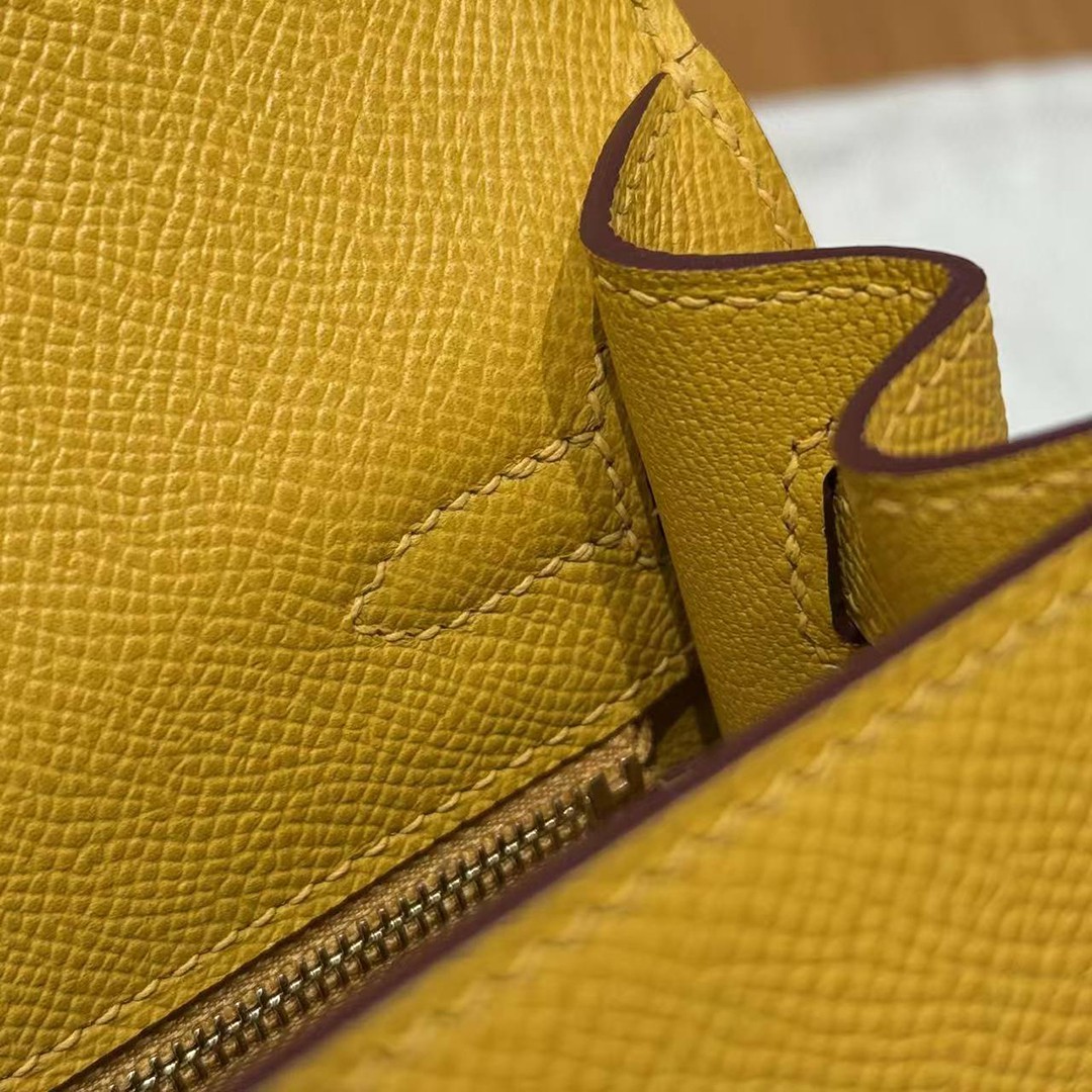 Hermes Kelly 25 Bag Handmade In Epsom Calfskin Leather Gold Hardware 9D Jaune Ambre - Image 9