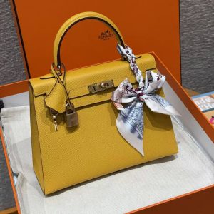 Hermes Kelly 25 Bag Handmade In Epsom Calfskin Leather Gold Hardware 9D Jaune Ambre - Image 8