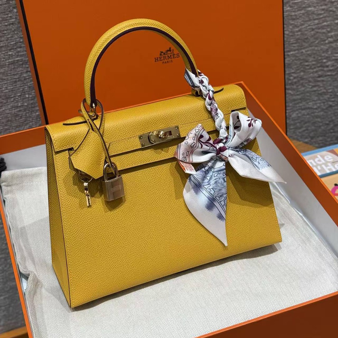 Hermes Kelly 25 Bag Handmade In Epsom Calfskin Leather Gold Hardware 9D Jaune Ambre - Image 8