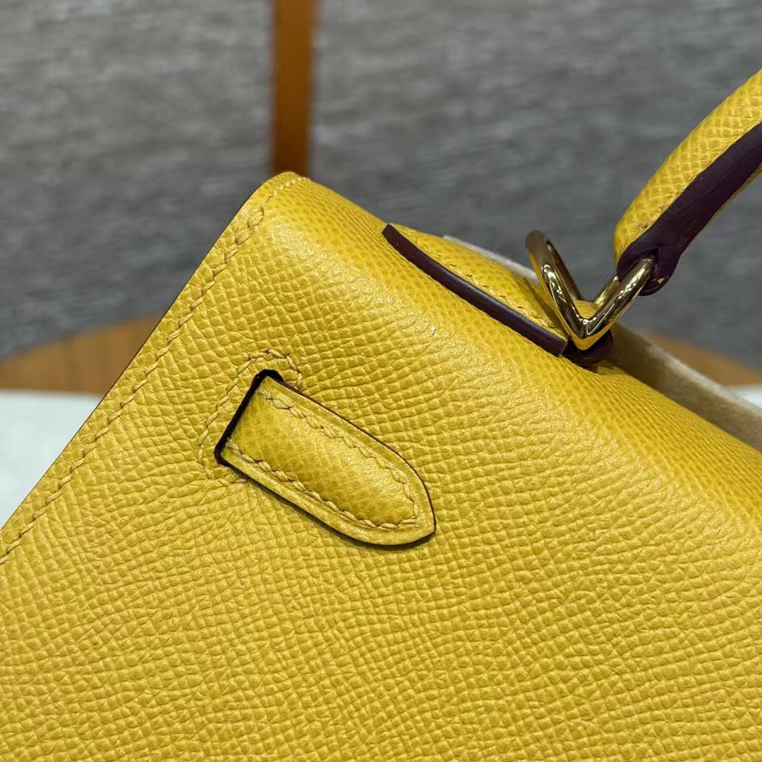 Hermes Kelly 25 Bag Handmade In Epsom Calfskin Leather Gold Hardware 9D Jaune Ambre - Image 5