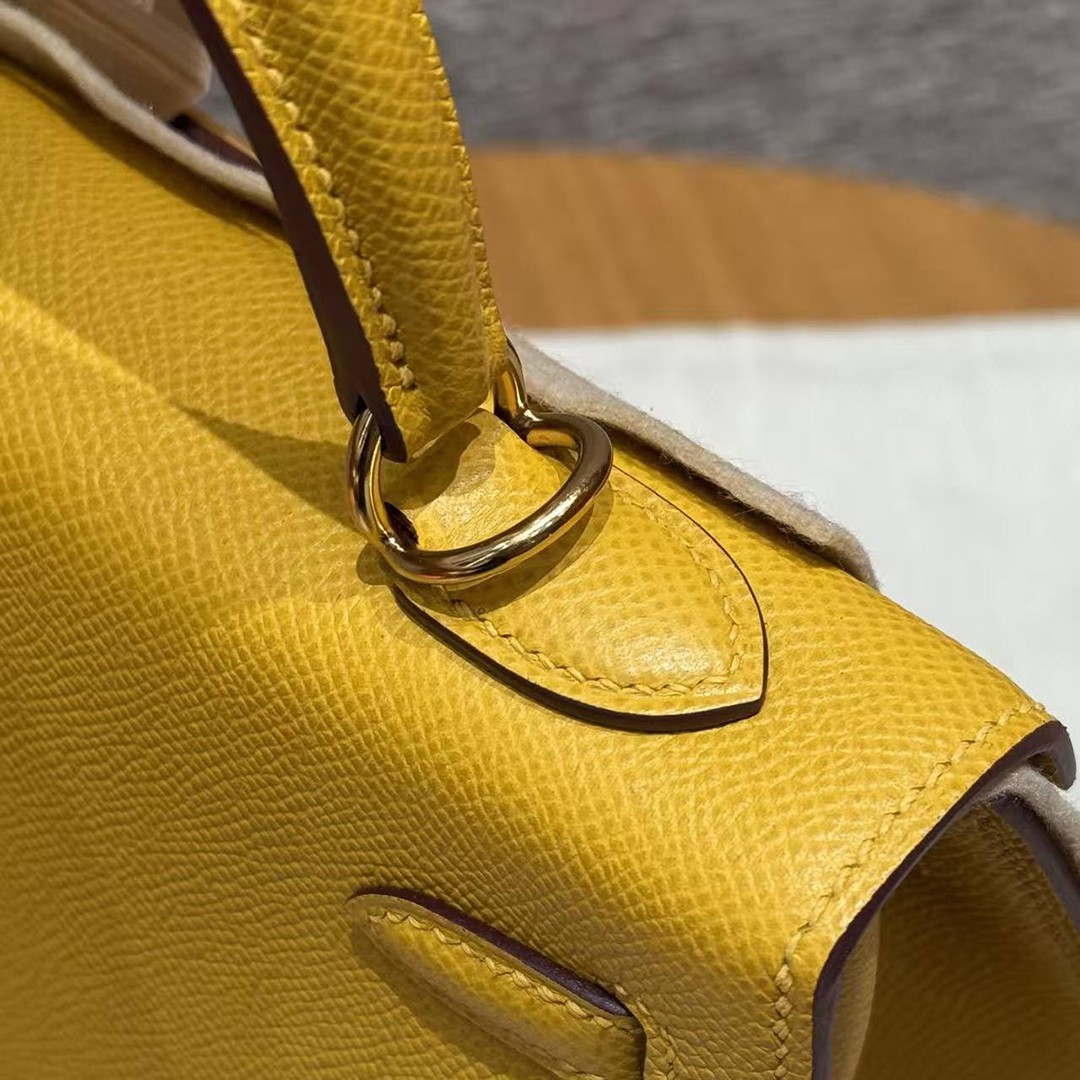 Hermes Kelly 25 Bag Handmade In Epsom Calfskin Leather Gold Hardware 9D Jaune Ambre - Image 4