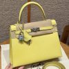 Hermes Kelly 25 Bag Handmade In Epsom Calfskin Leather Silver Hardware 9R Lime