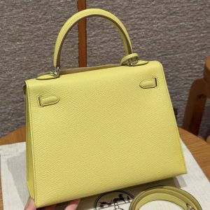 Hermes Kelly 25 Bag Handmade In Epsom Calfskin Leather Silver Hardware 9R Lime - Image 2
