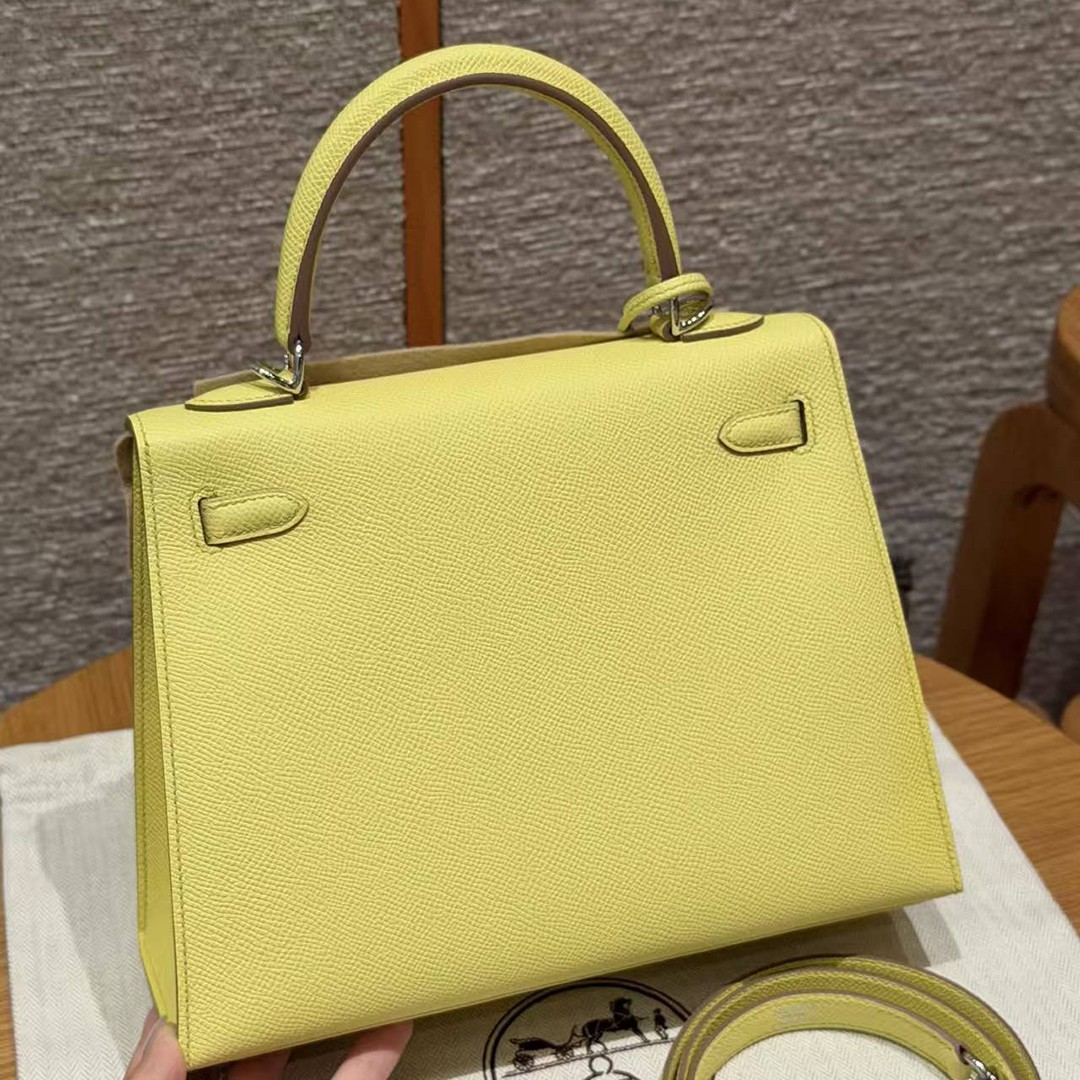 Hermes Kelly 25 Bag Handmade In Epsom Calfskin Leather Silver Hardware 9R Lime - Image 2
