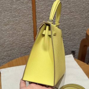 Hermes Kelly 25 Bag Handmade In Epsom Calfskin Leather Silver Hardware 9R Lime - Image 21