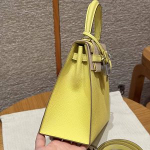 Hermes Kelly 25 Bag Handmade In Epsom Calfskin Leather Silver Hardware 9R Lime - Image 20