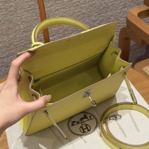 Hermes Kelly 25 Bag Handmade In Epsom Calfskin Leather Silver Hardware 9R Lime - Image 18