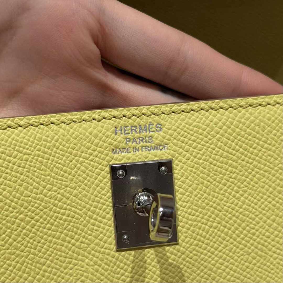 Hermes Kelly 25 Bag Handmade In Epsom Calfskin Leather Silver Hardware 9R Lime - Image 17