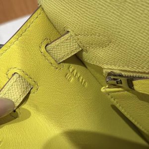 Hermes Kelly 25 Bag Handmade In Epsom Calfskin Leather Silver Hardware 9R Lime - Image 16