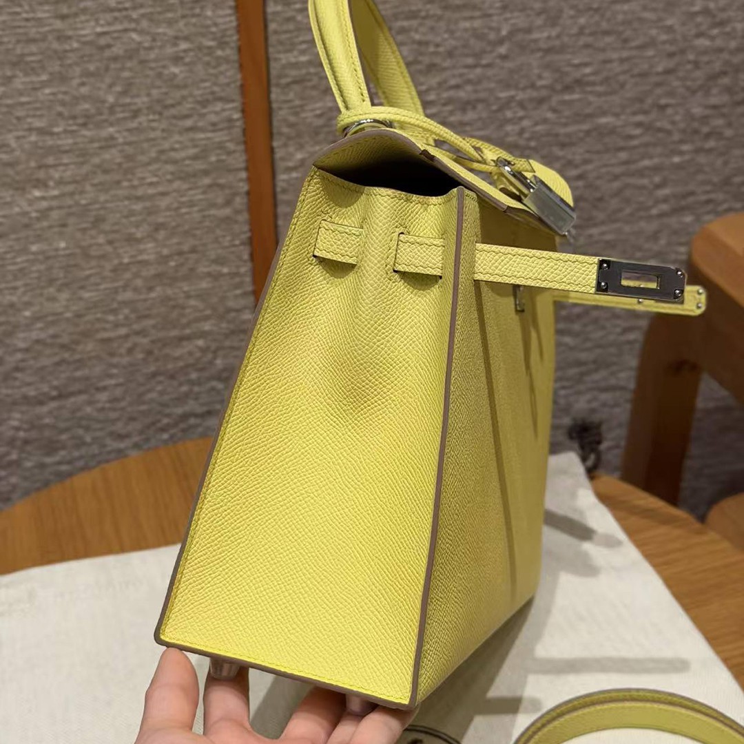 Hermes Kelly 25 Bag Handmade In Epsom Calfskin Leather Silver Hardware 9R Lime - Image 12