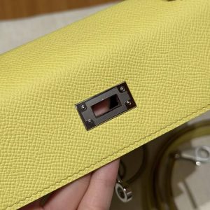Hermes Kelly 25 Bag Handmade In Epsom Calfskin Leather Silver Hardware 9R Lime - Image 10
