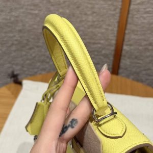 Hermes Kelly 25 Bag Handmade In Epsom Calfskin Leather Silver Hardware 9R Lime - Image 7