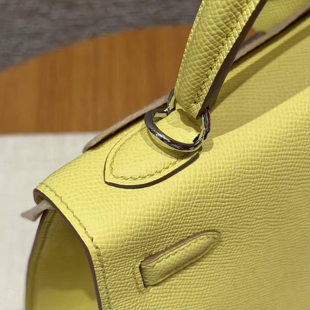 Hermes Kelly 25 Bag Handmade In Epsom Calfskin Leather Silver Hardware 9R Lime - Image 5