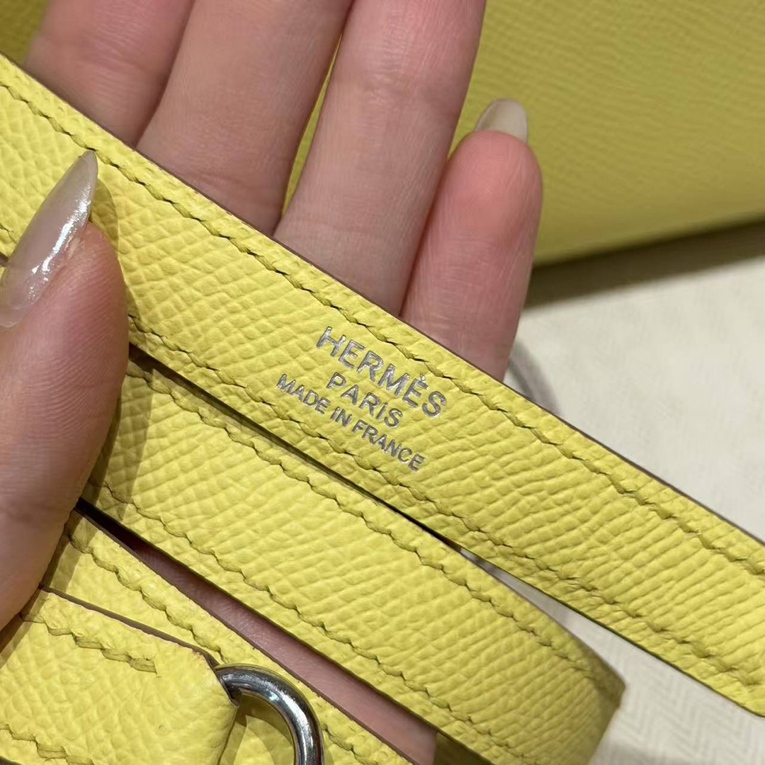 Hermes Kelly 25 Bag Handmade In Epsom Calfskin Leather Silver Hardware 9R Lime - Image 3