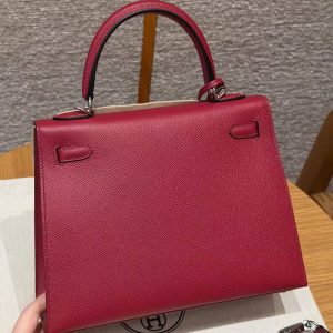 Hermes Kelly 25 Bag Handmade In Epsom Calfskin Leather Silver Hardware B5 Ruby - Image 2