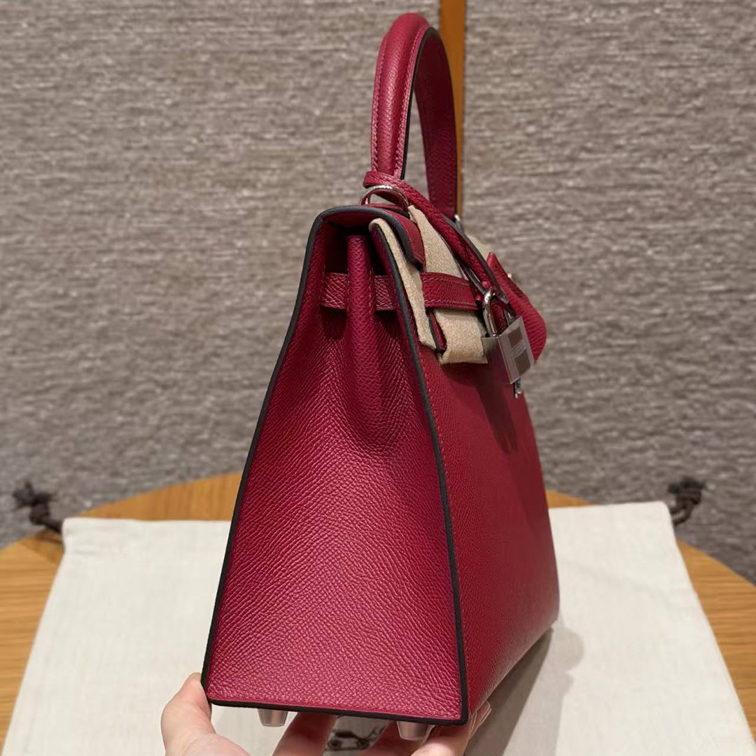 Hermes Kelly 25 Bag Handmade In Epsom Calfskin Leather Silver Hardware B5 Ruby - Image 18