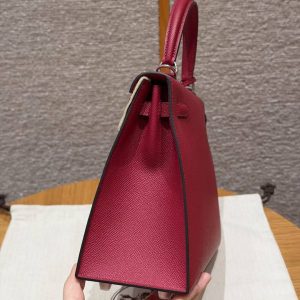 Hermes Kelly 25 Bag Handmade In Epsom Calfskin Leather Silver Hardware B5 Ruby - Image 17