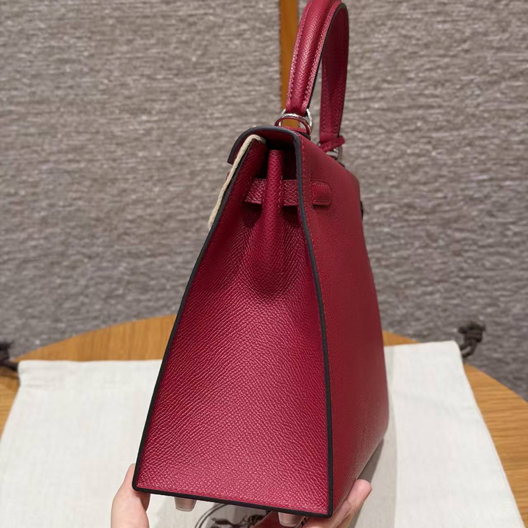 Hermes Kelly 25 Bag Handmade In Epsom Calfskin Leather Silver Hardware B5 Ruby - Image 17