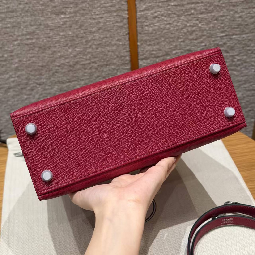 Hermes Kelly 25 Bag Handmade In Epsom Calfskin Leather Silver Hardware B5 Ruby - Image 16