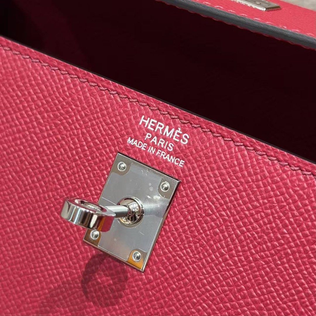 Hermes Kelly 25 Bag Handmade In Epsom Calfskin Leather Silver Hardware B5 Ruby - Image 14
