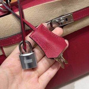 Hermes Kelly 25 Bag Handmade In Epsom Calfskin Leather Silver Hardware B5 Ruby - Image 12