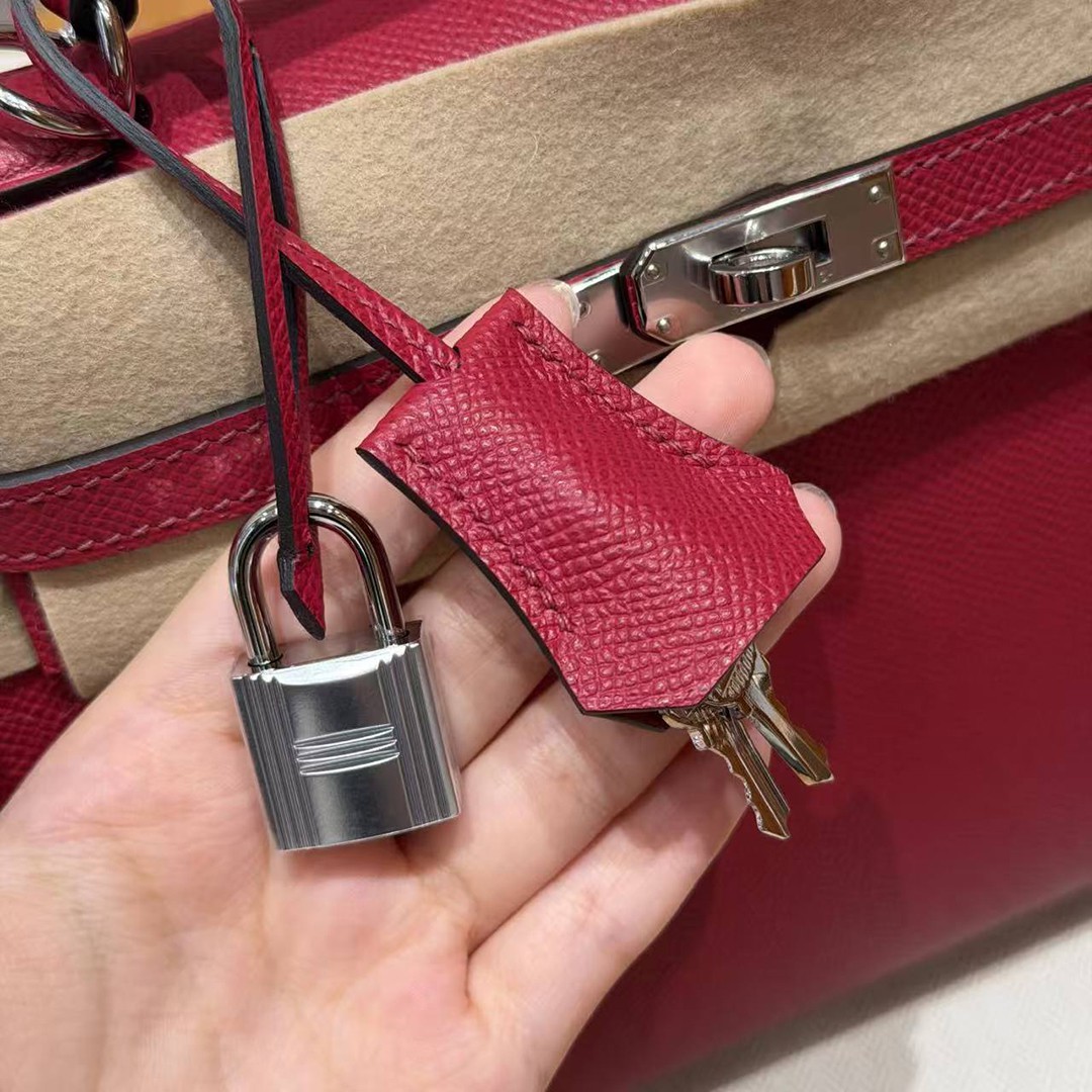 Hermes Kelly 25 Bag Handmade In Epsom Calfskin Leather Silver Hardware B5 Ruby - Image 12