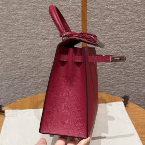 Hermes Kelly 25 Bag Handmade In Epsom Calfskin Leather Silver Hardware B5 Ruby - Image 10