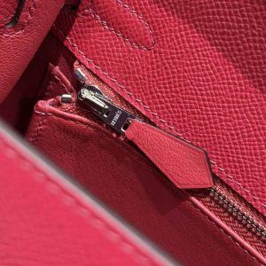Hermes Kelly 25 Bag Handmade In Epsom Calfskin Leather Silver Hardware B5 Ruby - Image 9