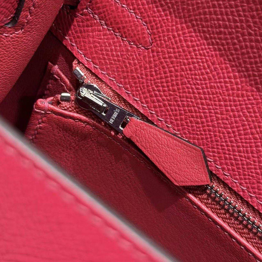 Hermes Kelly 25 Bag Handmade In Epsom Calfskin Leather Silver Hardware B5 Ruby - Image 9