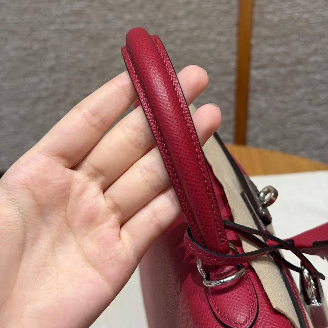 Hermes Kelly 25 Bag Handmade In Epsom Calfskin Leather Silver Hardware B5 Ruby - Image 8